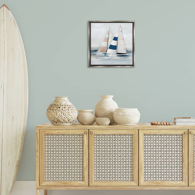 Stupell Striped Sailboat Duo Framed Floater Canvas Wall Art Design By Sally Swatland