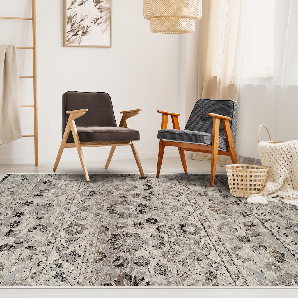 Superior Traditional Vintage Florals Polypropylene Indoor Area Rug