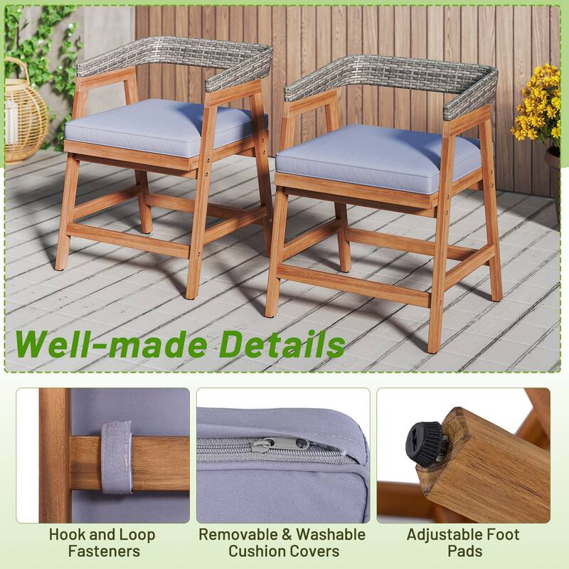 Gymax 5PCS Patio Dining Set Solid Wood Furniture w/ Rattan Backrest &