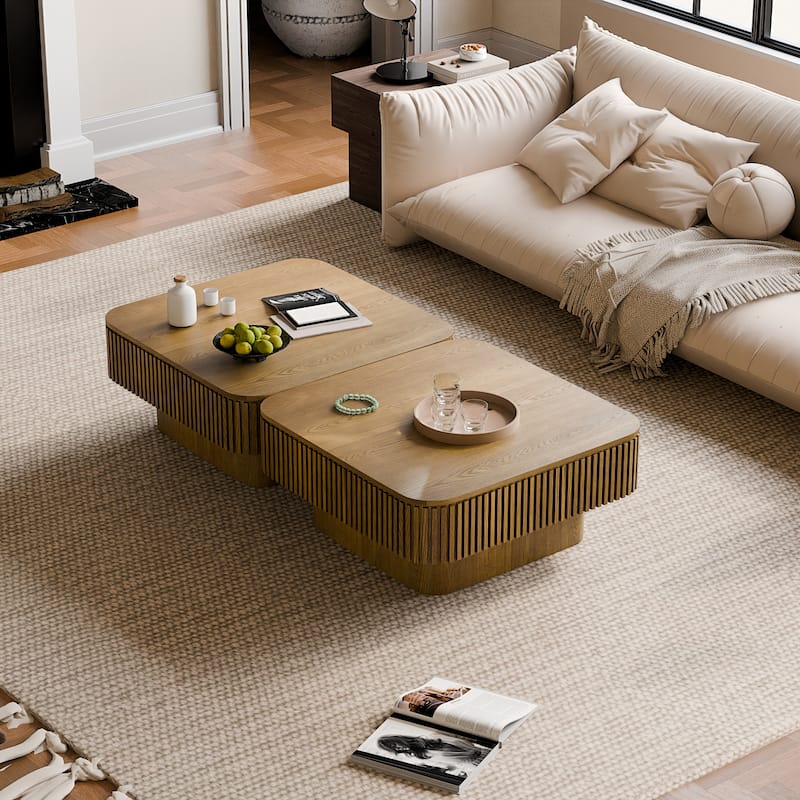 Modern 31.5" Square Coffee Table with Storage Solid Wood Veneered Accent Table for Living Room or Bedroom
