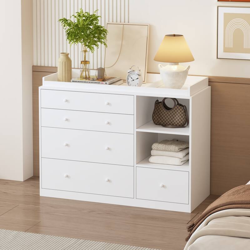 47” White Dresser Bedroom Storage Cabinet for Clothes, Toys & Accessories, Modern Chest of Drawers for Nursery or Closet