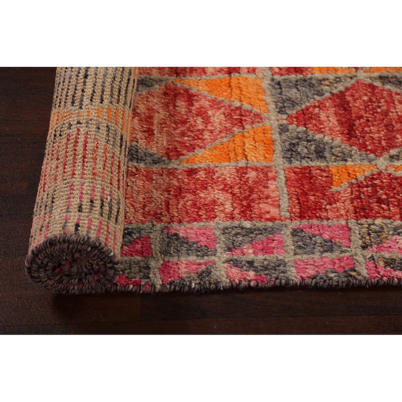 Geometric Oriental Moroccan Wool Runner Rug Handmade Staircase Carpet - 2'5" x 12'7"