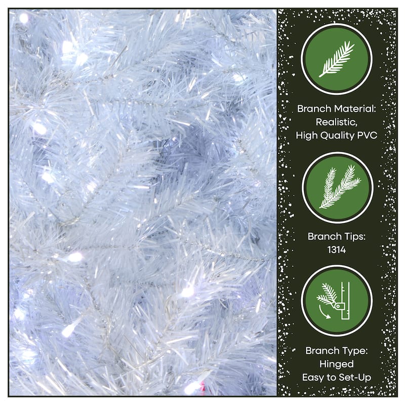National Tree Company 7.5 ft Pre-Lit Crystal Pine Full Artificial Christmas Tree, 600 LED Lights, Includes Stand, Silver