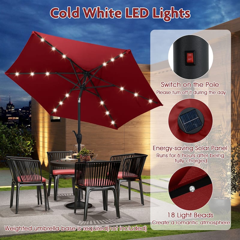 Polyester LED Patio Umbrella with Tilt and Crank Handle