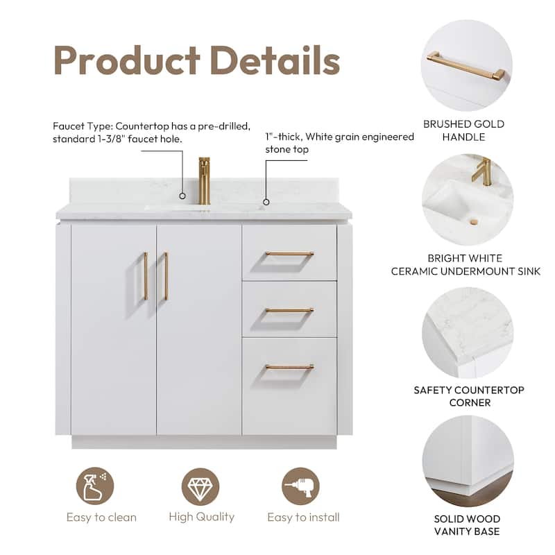 San Single Bath Vanity with Composite Stone Top without Mirror