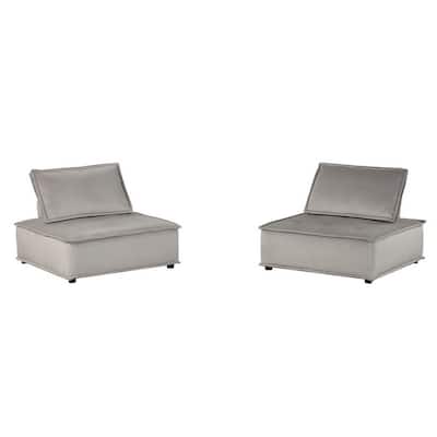 Nob 40 Inch Armless Lounge Chair, Set of 2, Tufted Seats, Gray Velvet