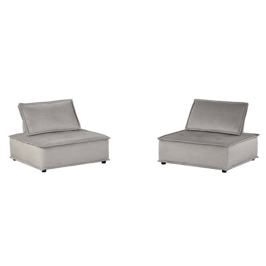 Nob 40 Inch Armless Lounge Chair, Set of 2, Tufted Seats, Gray Velvet