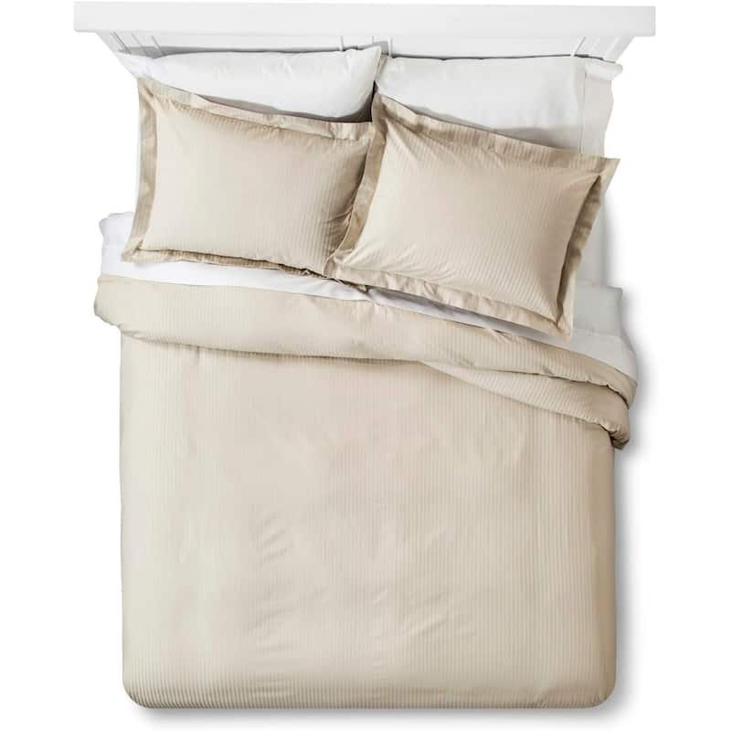 Feather & Stitch 500 Thread-Count Luxury Duvet Cover Set - Full/Queen - Beige