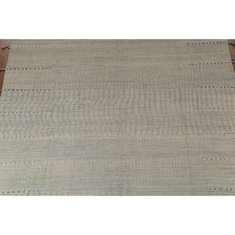 All-Over Abstract Moroccan Modern Area Rug Handmade Stripe Wool Carpet - 8'10"x 11'9"
