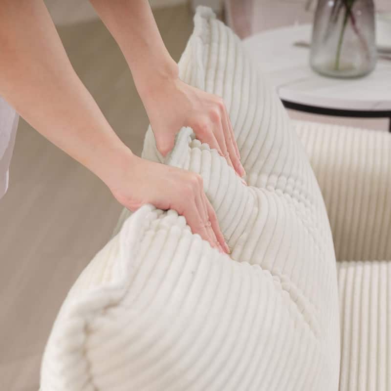 Beige 150" Corduroy Cloud Upholstered Modular U-Shaped Sectional Sofa with 2 Removable Ottoman and Free Combination Design