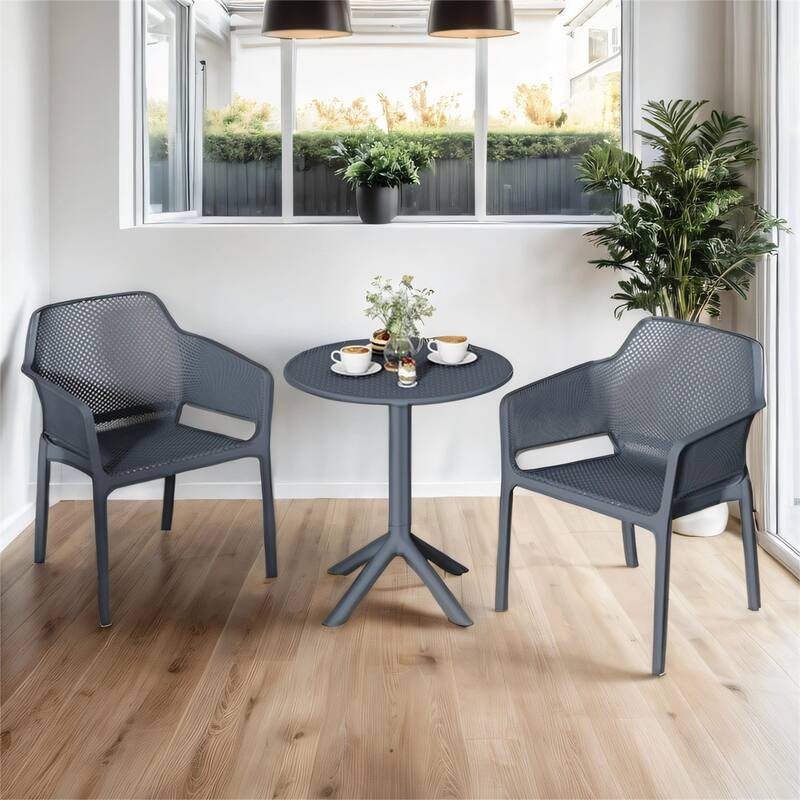 3 Piece Plastic Arm Chair Bistro with two Chairs and a Table