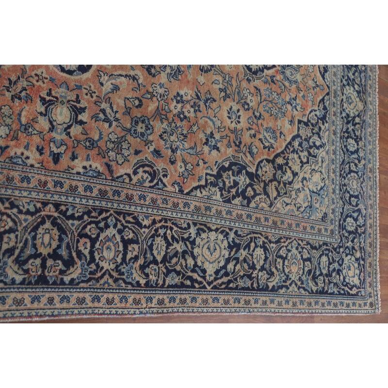 Hand Knotted Oriental 100% Wool Carpet Traditional Floral Oranges & Rust Mashad Area Rug - 9' 11'' X 6' 6''