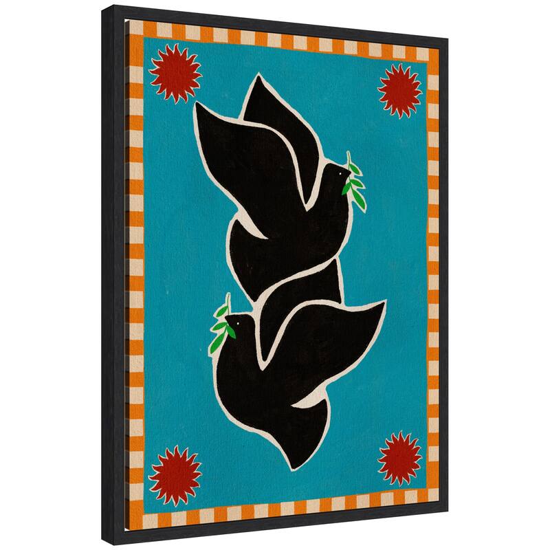 Kate and Laurel Sylvie Lush Duo 4 Birds Framed Canvas by Shatha Al Dafai - 18x24