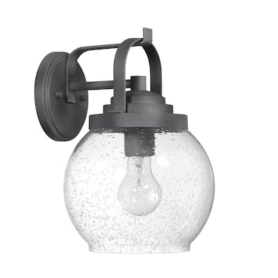Bertram Seedy Glass Globe and Metal Wall Mounted Outdoor Light - 9.3"L x 8.3"W x 11.9"H