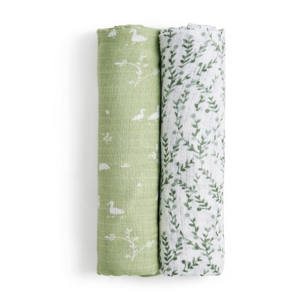 slide 2 of 5, aden + anais essentials silky sofy cotton muslin swaddle blanket 2 pack nature friends