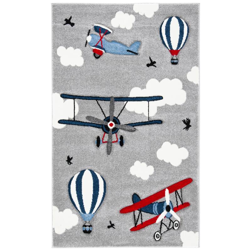 SAFAVIEH Carousel Kids Turi Airplane Rug - 2' x 3' - Light Grey/Red - Rectangle