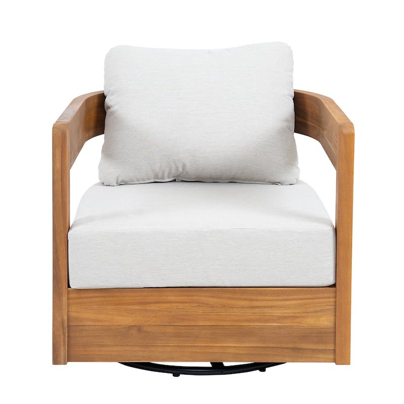 Christopher Knight Home - Telluride Modern Outdoor Solid Wood Swivel Club Chair with Cushioned Comfort