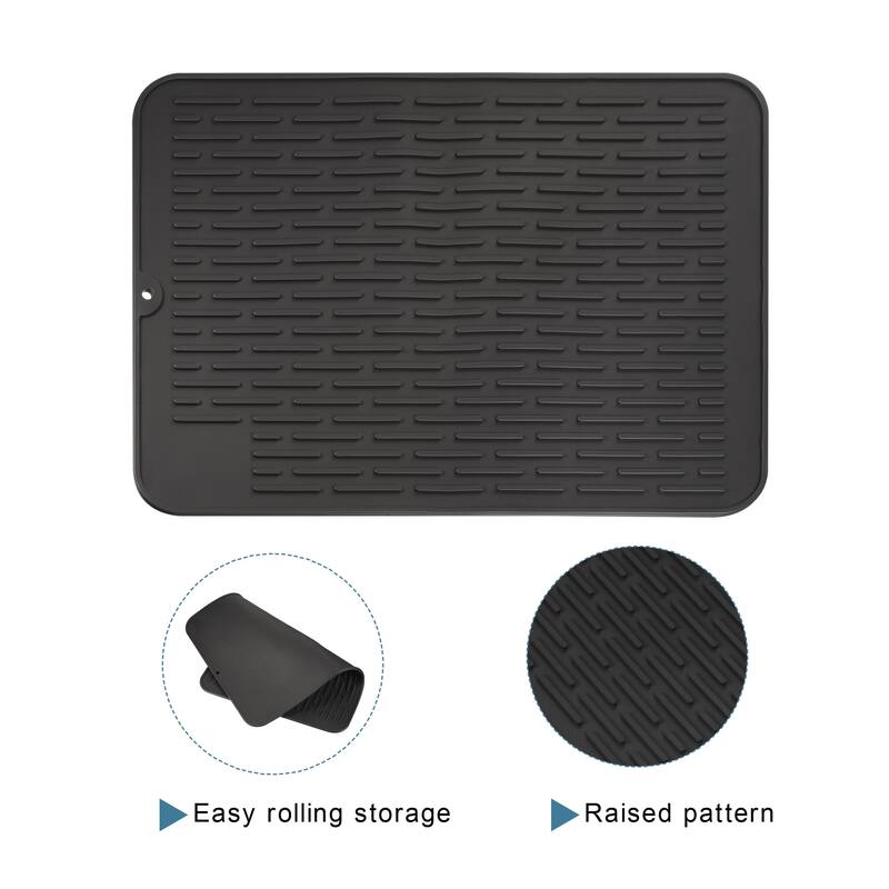 Silicone Dish Drying Mat Drainer Mat Heat Resistant Counter Mat 2PCS - 40 x 30 x 0.5cm - Black