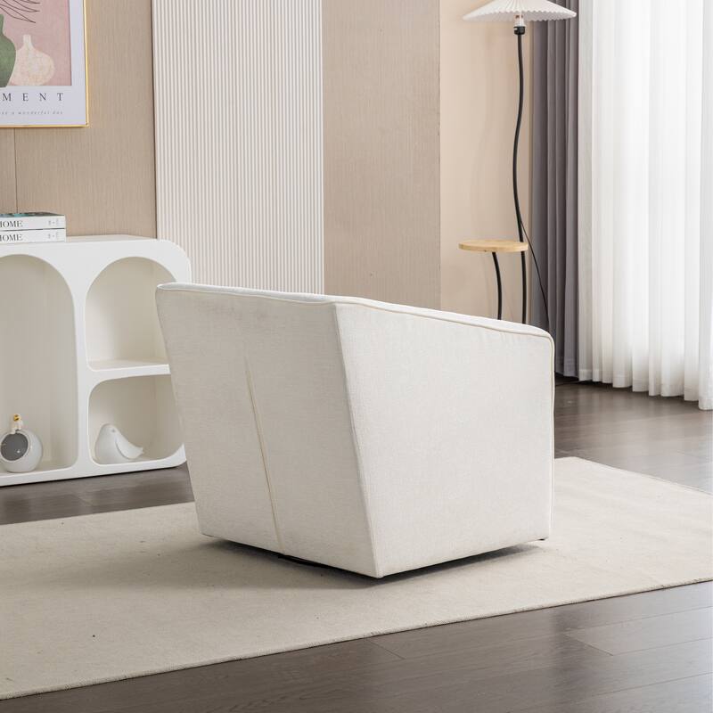 White Chenille 360° Swivel Upholstered Barrel Armchair