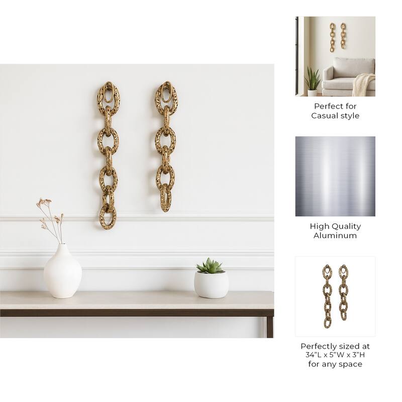 Modern Decorative Link Pattern Wall Art Decor - Set of 2, 34", Gray