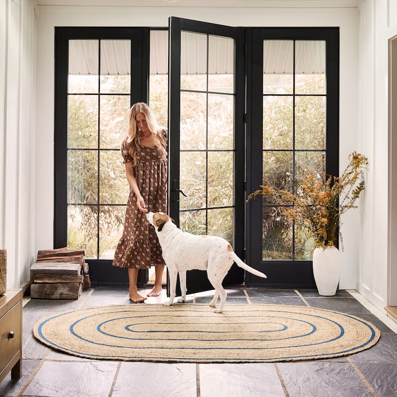 Ripplewood Oval Jute Area Rug - 2'6" x 8' Runner - Navy