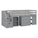 preview thumbnail 3 of 7, Gray Solid Wood Loft Bed with Retractable Desk, Storage Stairs, Storage Drawers, and Shelves