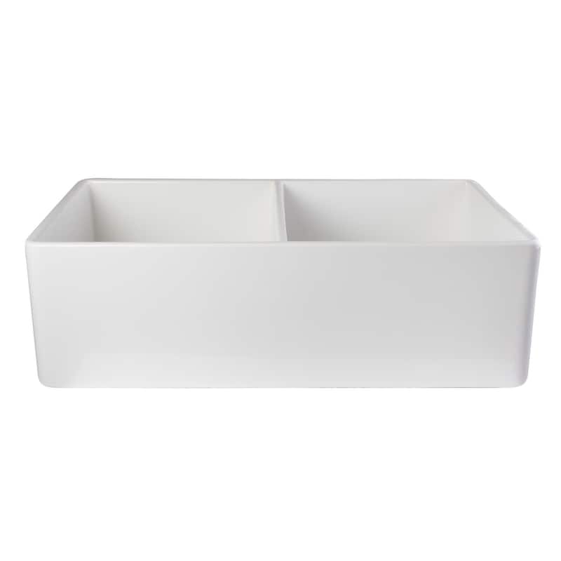 Alfi White Fireclay 32-inch Smooth Double Bowl Farmhouse Kitchen Sink