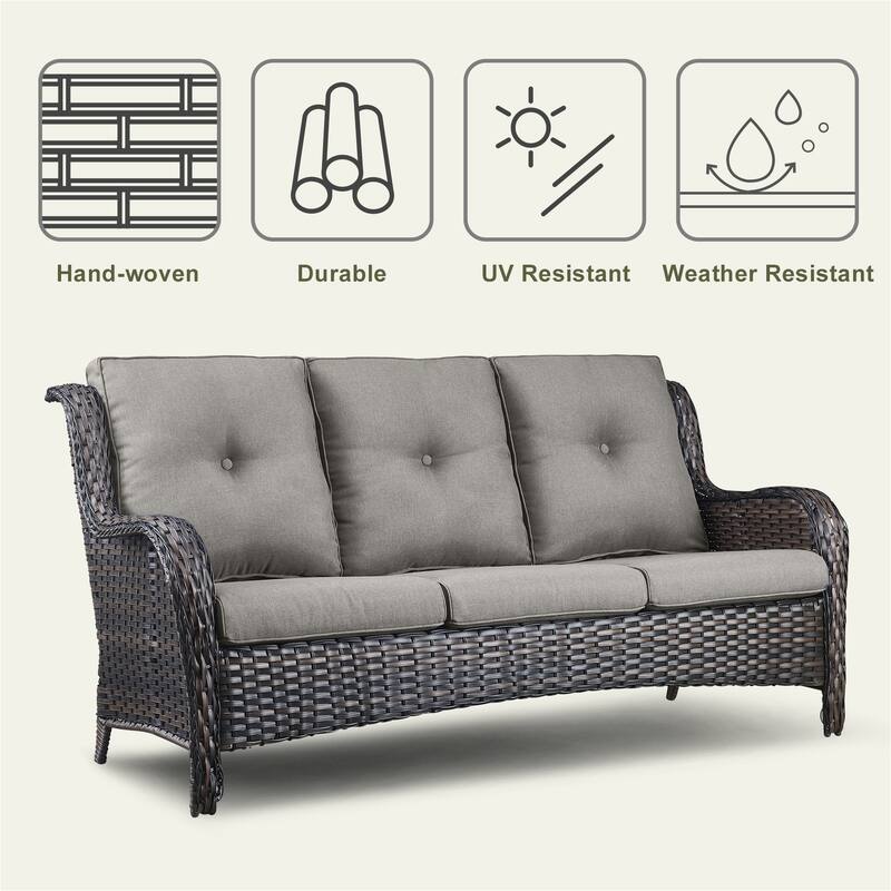 7 Piece Wicker Furniture with Fire Pit Table