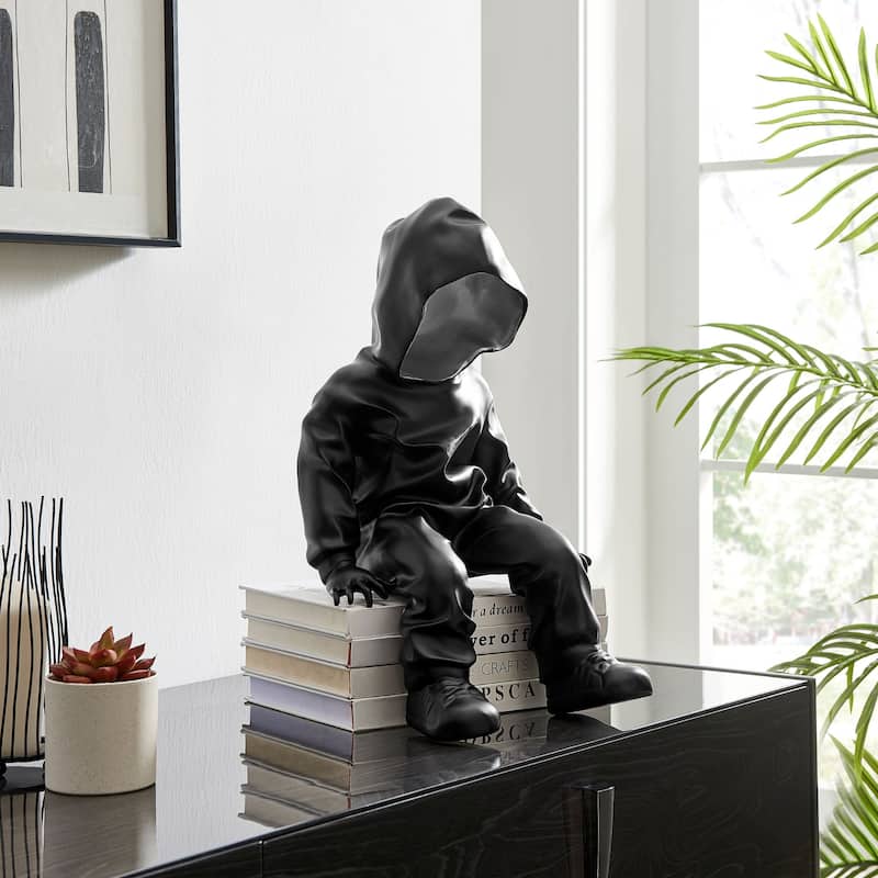 Cool Dude with Hoodie White & Chrome Resin Sculpture - Black
