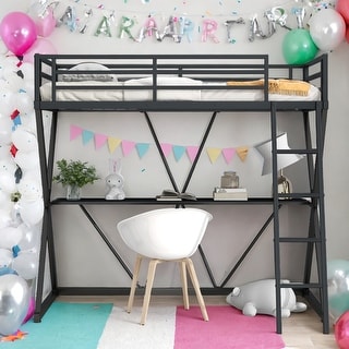 Twin Size Loft Bed With Desk,Ladder,Guardrails,X-Shaped for Home