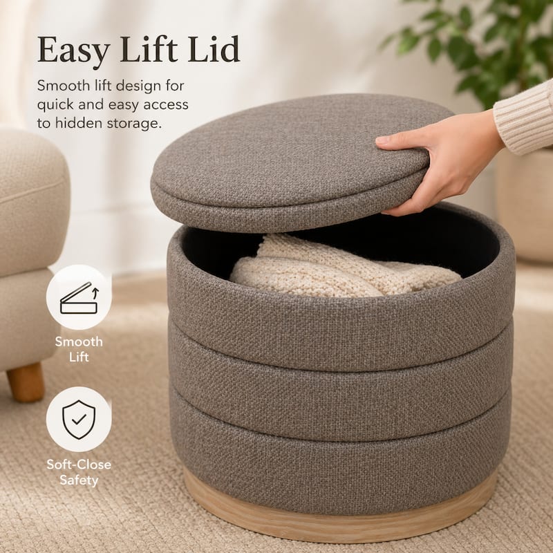 Aria Home Modern Cylinder Ottoman with Hidden Storage Upholstery Seat
