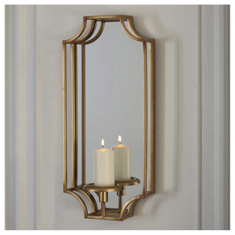 Signature Design by Ashley Dumi Gold-tone Mirrored Wall Sconce - 9" W x 4.75" D x 20.2" H
