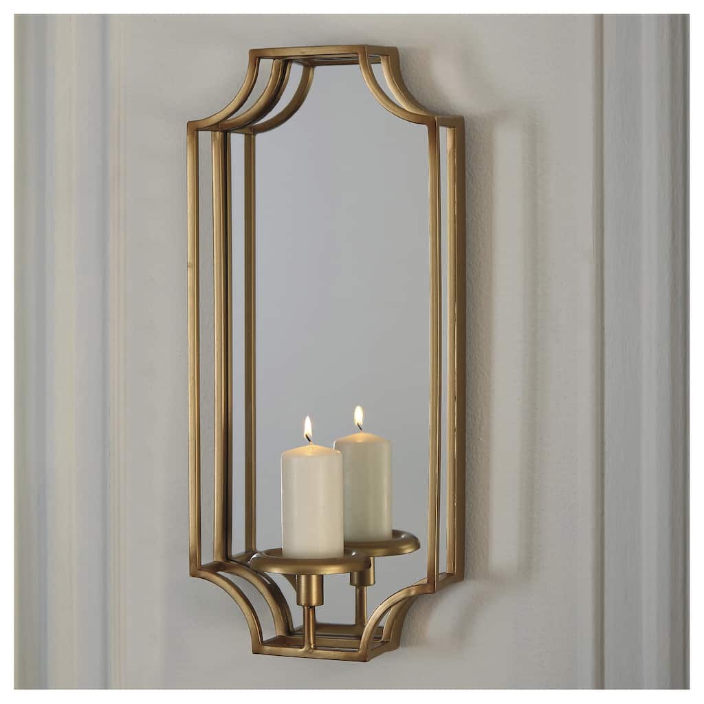 Signature Design by Ashley Dumi Gold-tone Mirrored Wall Sconce - 9" W x 4.75" D x 20.2" H