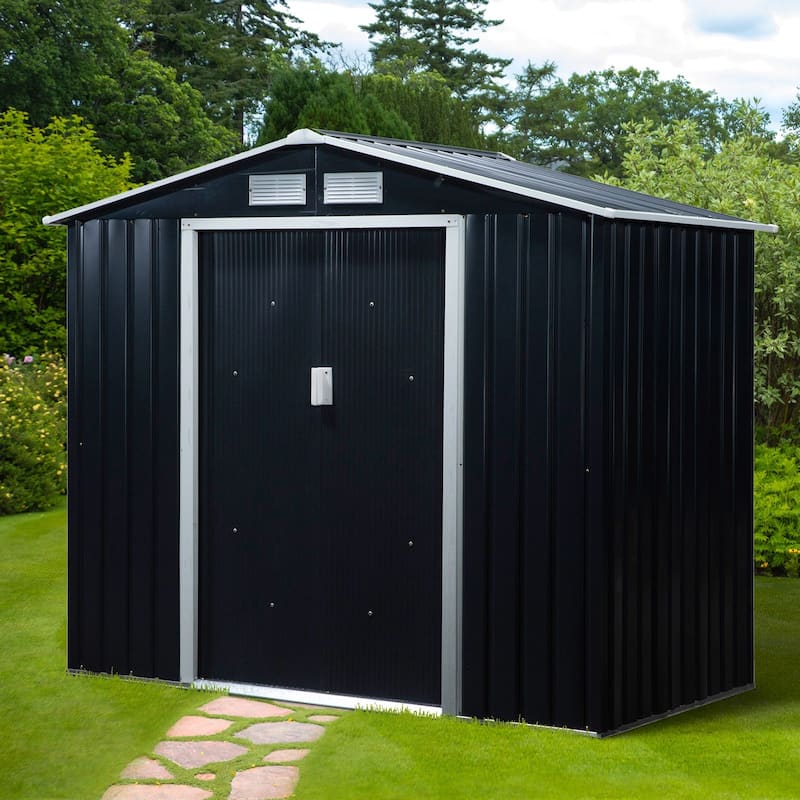 Outsunny Metal Outdoor Shed Organizer & Garden Storage - Dark Grey
