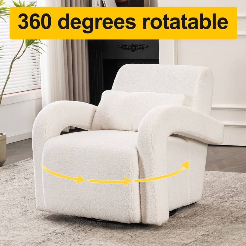 Modern Sturdy Lounge Chair Teddy Fabric Armchair with Curved Arms