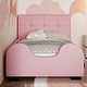 preview thumbnail 18 of 32, Twin Size Upholstered Platform Bed with Guardrail and Headboard,Modern Style Wood Bed Pink