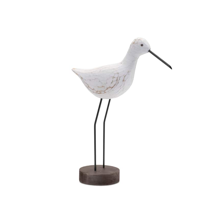 Carved Wood Sea Bird with Metal Stand (Set of 2)