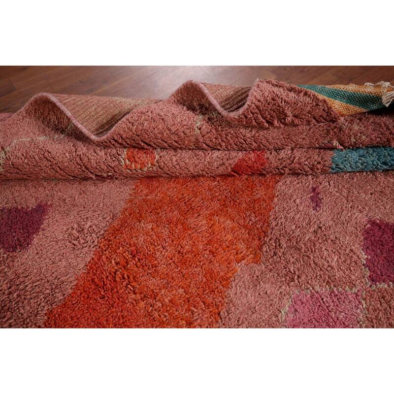 Pink Plush Moroccan Oriental Area Rug Handmade Wool Carpet - 5'11" x 10'0"