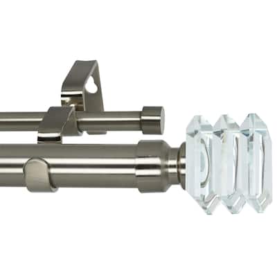 Meriville 1-Inch Diameter Lione Double Window Curtain Rod, Crystal Finial
