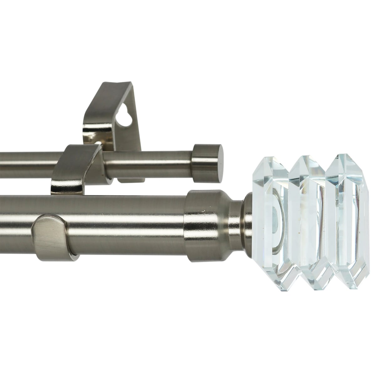 Meriville 1-Inch Diameter Lione Double Window Curtain Rod, Crystal Finial
