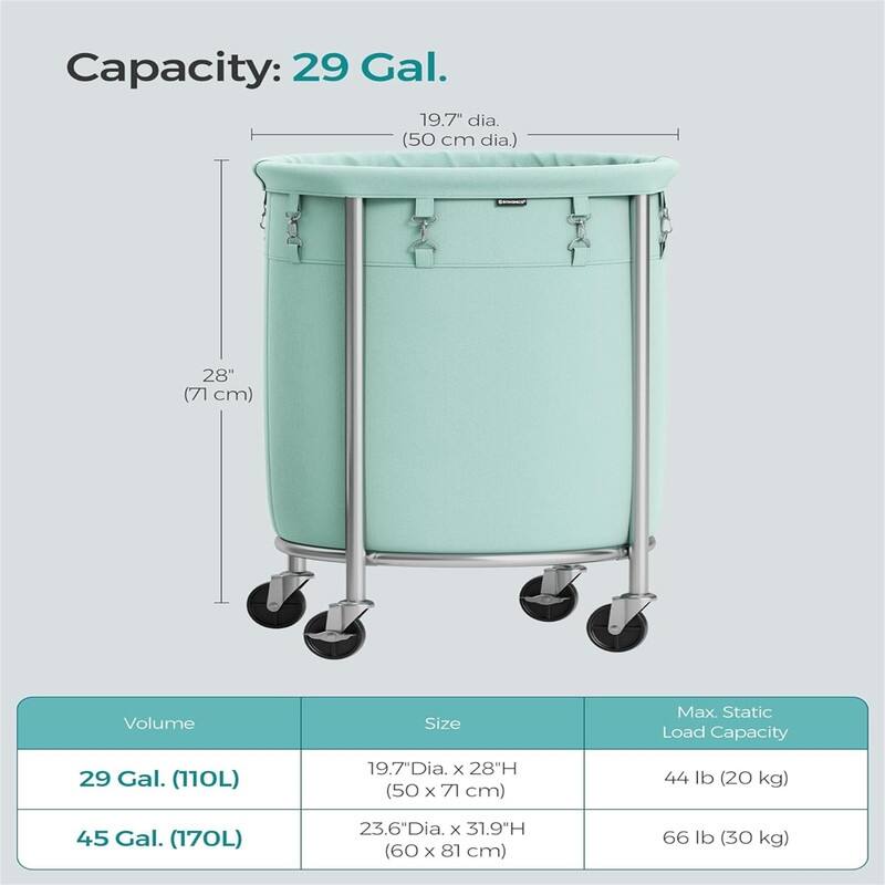 Laundry Basket with Wheels Rolling Laundry Hamper - 19.7"L x 19.7"W x 28"H
