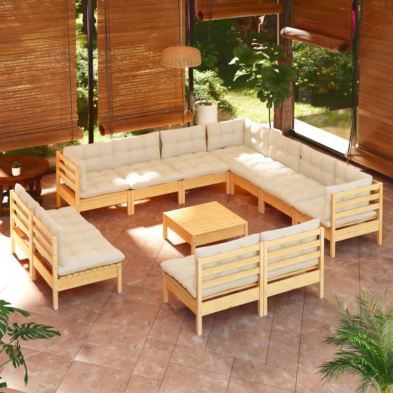 vidaXL 12 Piece Patio Lounge Set with multi colors Cushions Solid Pinewood - 25" x 25" x 24.6"