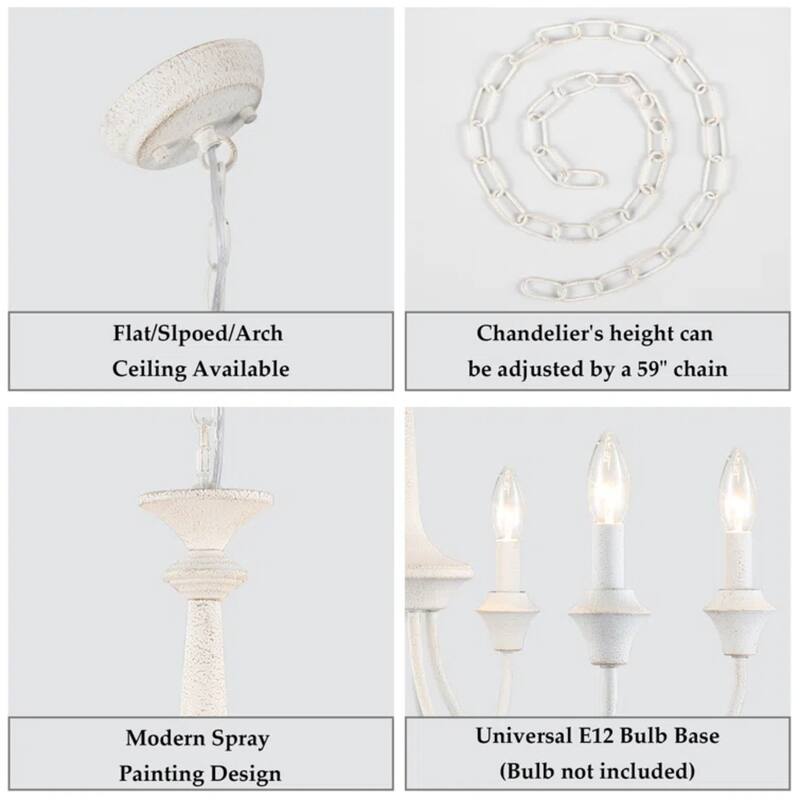 6-Light Modern Chandelier , Farmhouse Candle Chandelier for Dining Room Living Room Bedroom Kitchen - W24.4"x H15.55"