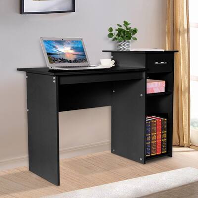 PC Study Table 43 Inch Computer Desk CPU Storage Simple Design Shelves Drawer Bedroom Black