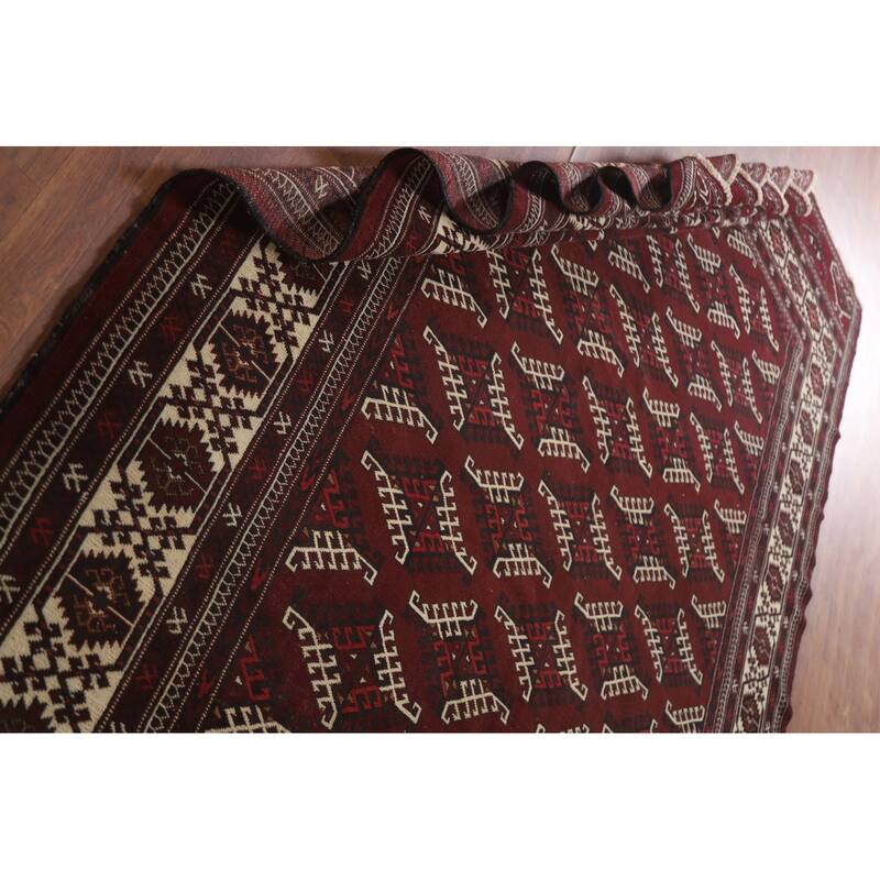 Hand Knotted Oriental 100% Wool Carpet Traditional Geometric Red Bokhara Area Rug - 11' 9'' X 7' 2''