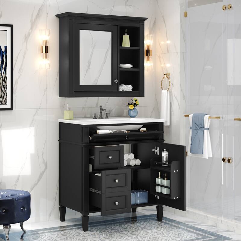 30" Bathroom Vanity with Top Sink, Modern Bathroom Storage Cabinet with 2 Drawers, Freestanding Vanity Set