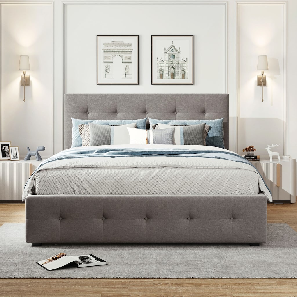 Upholstered Platform Bed with 2 Drawers and 1 Twin XL Trundle