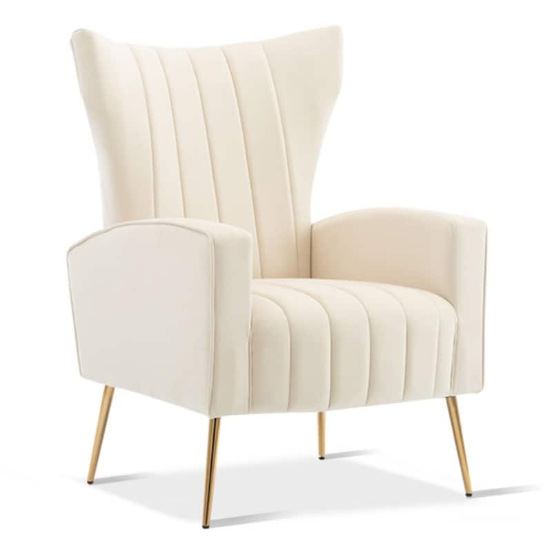 Velvet Accent Chair, Wingback Arm Chair with Gold Legs, Upholstered Single Sofa for Living Room Bedroom