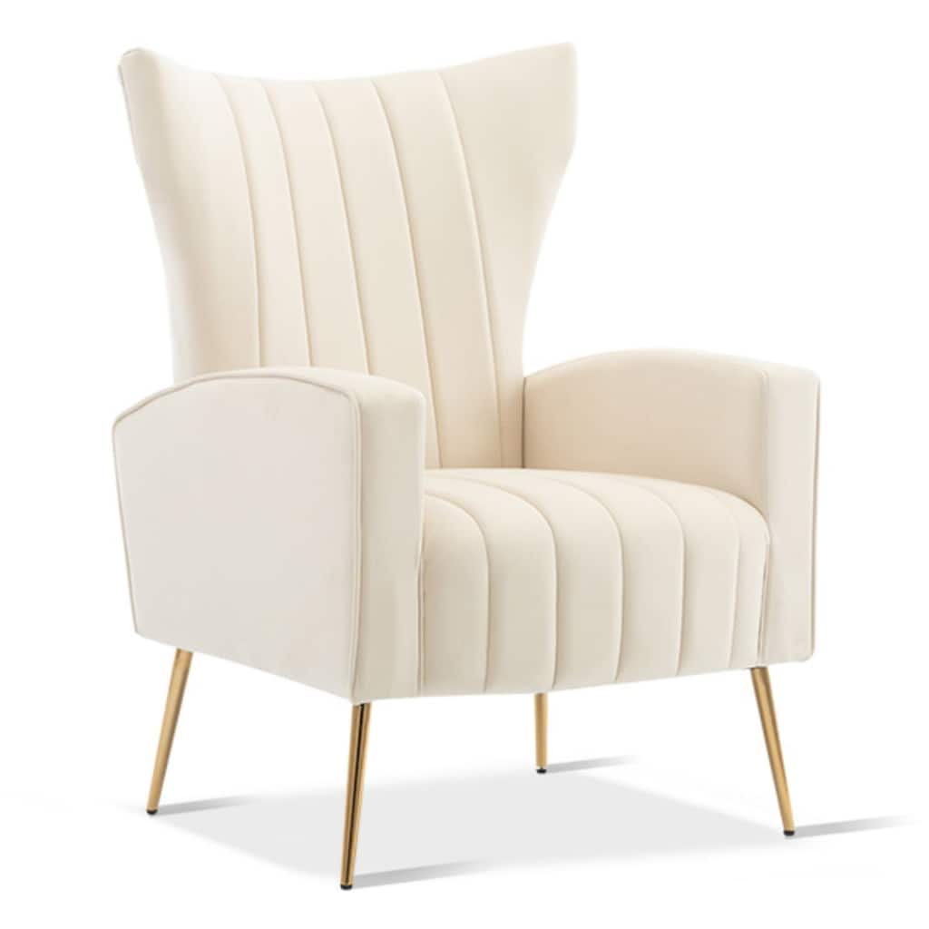 Velvet Accent Chair, Wingback Arm Chair with Gold Legs, Upholstered Single Sofa for Living Room Bedroom