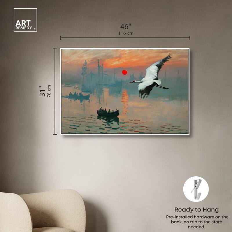 Crane Sunset Canvas by Art Remedy